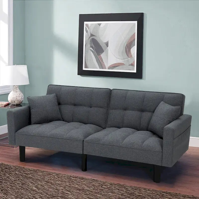 Adjustable Futon Sofa, 74" Wide with Memory Foam Cushions & 2 Side Pockets, 660 lbs Weight Limit