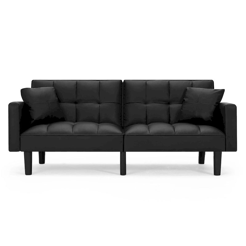 Adjustable Futon Sofa, 74" Wide with Memory Foam Cushions & 2 Side Pockets, 660 lbs Weight Limit