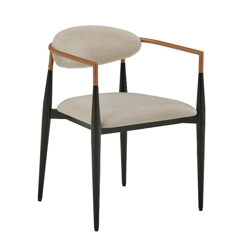 Two-Tone Copper & Black Iron Dining Chairs with Metal Armrests & Fabric Seats, Mid-Century Modern Style, Set of 2
