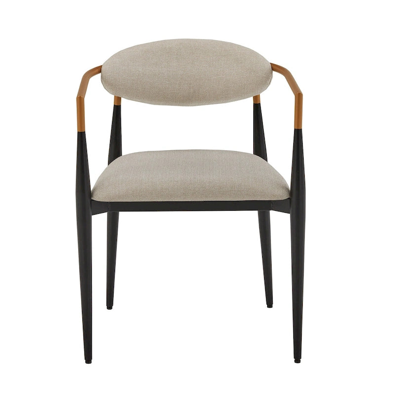 Two-Tone Copper & Black Iron Dining Chairs with Metal Armrests & Fabric Seats, Mid-Century Modern Style, Set of 2