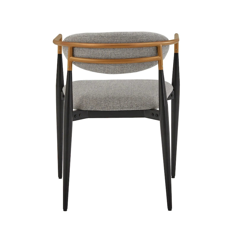Two-Tone Copper & Black Iron Dining Chairs with Metal Armrests & Fabric Seats, Mid-Century Modern Style, Set of 2