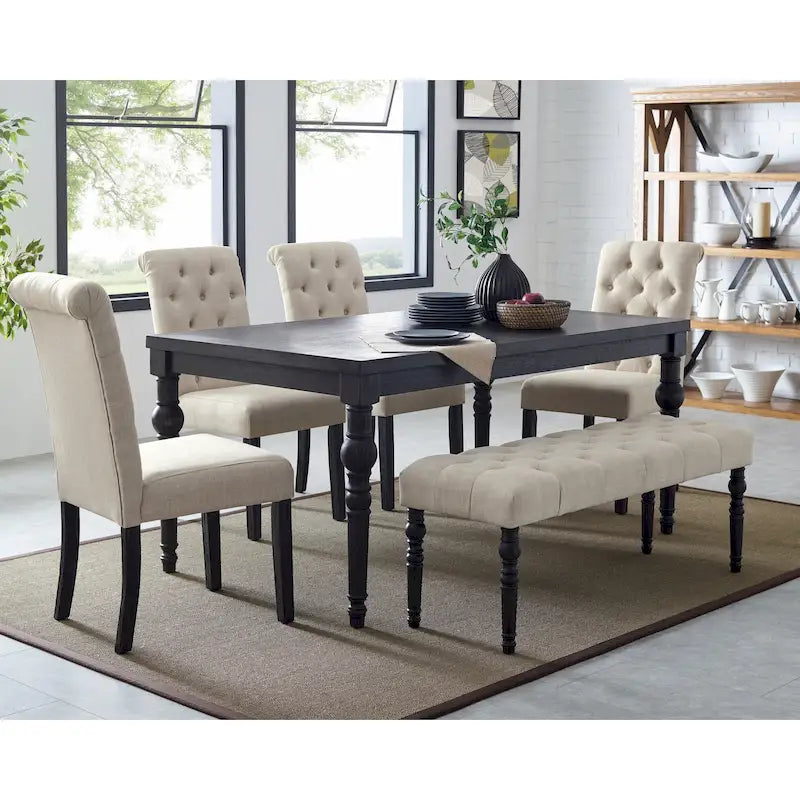 Upholstered Dark Wash Wood 6-piece Dining Set