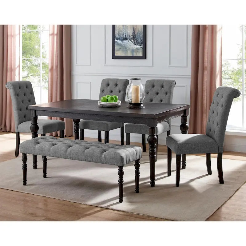 Upholstered Dark Wash Wood 6-piece Dining Set