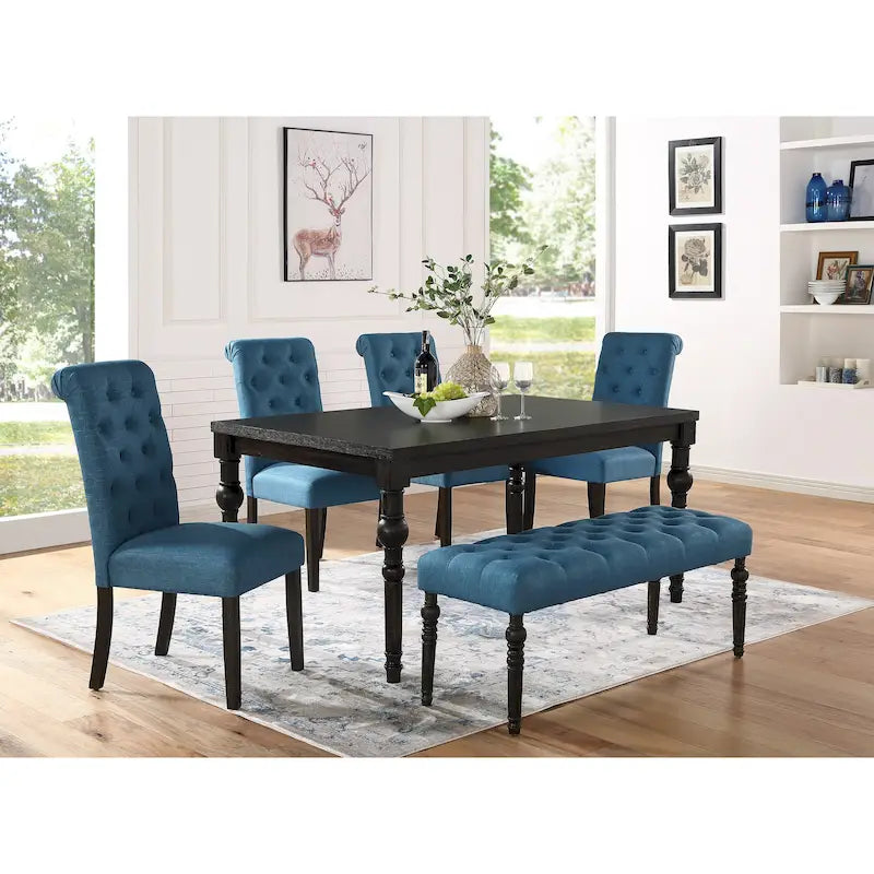 Upholstered Dark Wash Wood 6-piece Dining Set