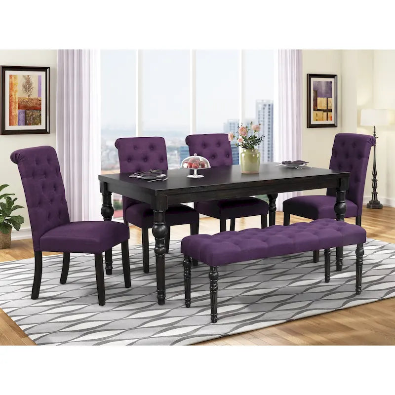 Upholstered Dark Wash Wood 6-piece Dining Set