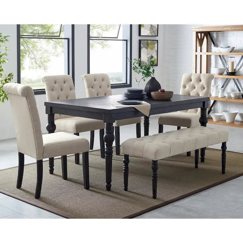 Upholstered Dark Wash Wood 6-piece Dining Set