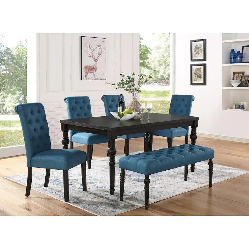 Upholstered Dark Wash Wood 6-piece Dining Set