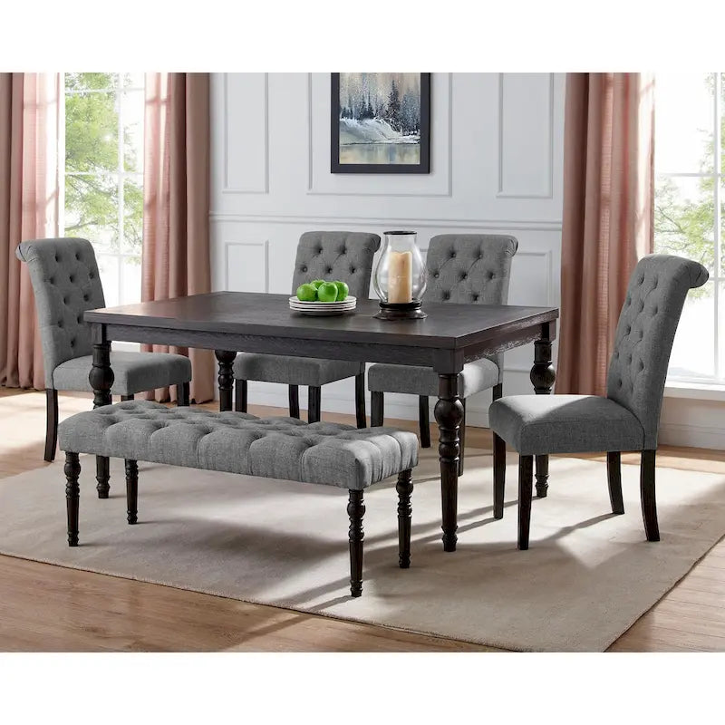 Upholstered Dark Wash Wood 6-piece Dining Set
