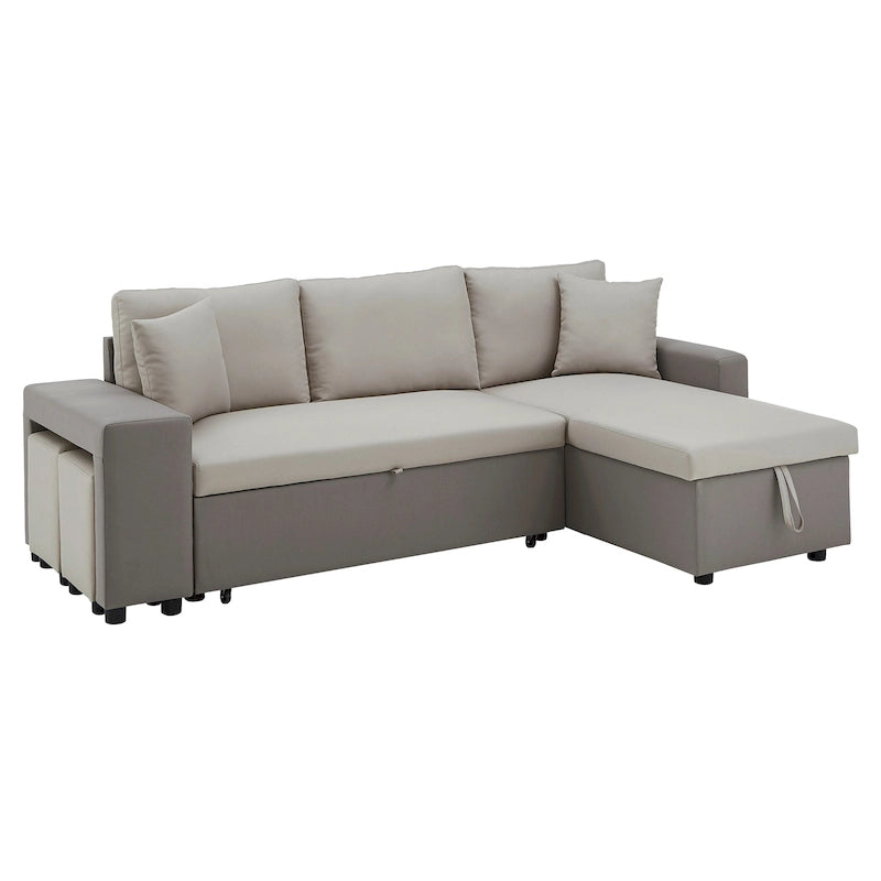 A convertible sofa bed, combined with "hidden storage" and an "L-shaped design," demonstrates its versatility.
