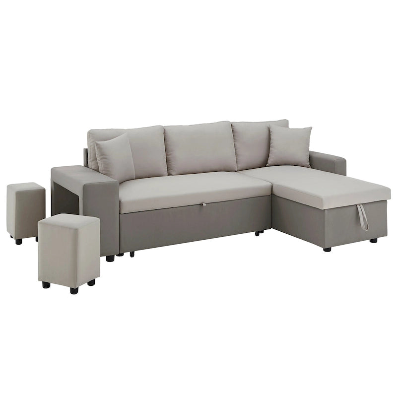 A convertible sofa bed, combined with "hidden storage" and an "L-shaped design," demonstrates its versatility.