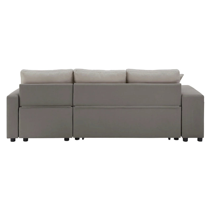 A convertible sofa bed, combined with "hidden storage" and an "L-shaped design," demonstrates its versatility.