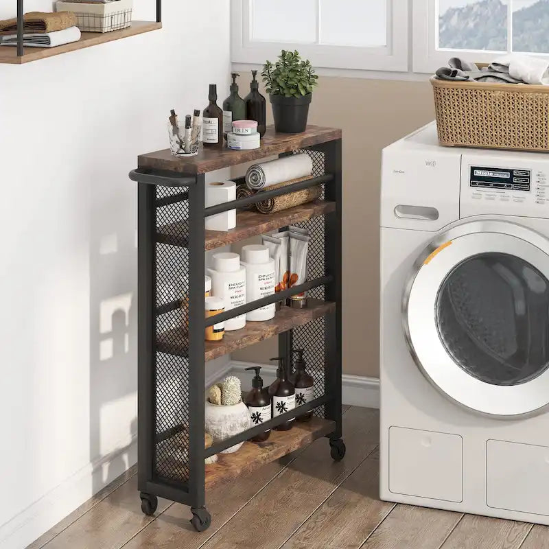 4-Tier Rolling Storage Cart with Wheels, Narrow Design for Kitchen Bathroom & Multi-Room Organizer