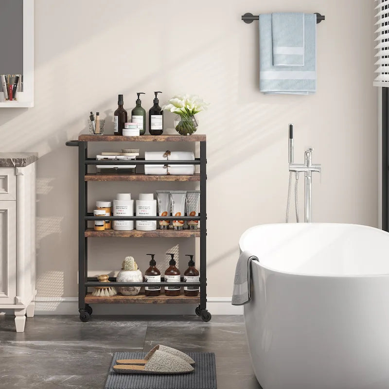 4-Tier Rolling Storage Cart with Wheels, Narrow Design for Kitchen Bathroom & Multi-Room Organizer