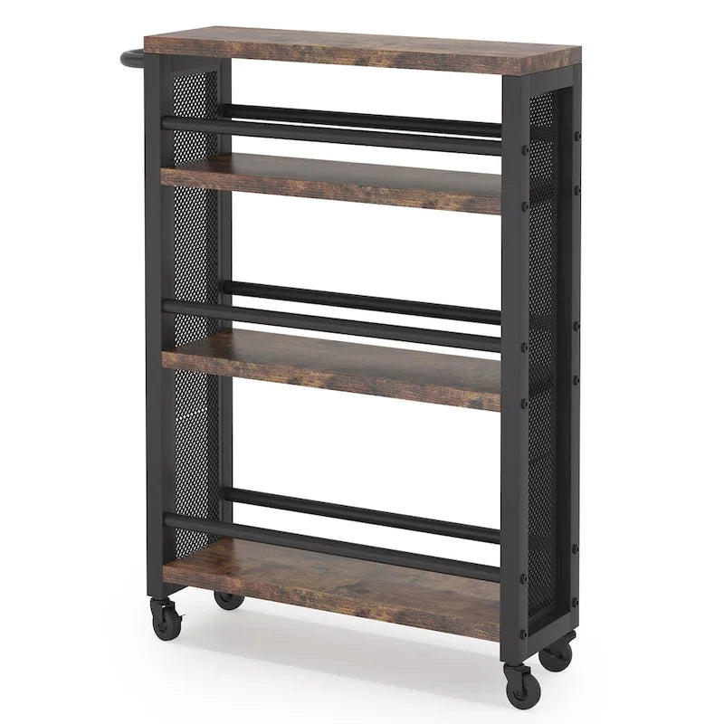 4-Tier Rolling Storage Cart with Wheels, Narrow Design for Kitchen Bathroom & Multi-Room Organizer