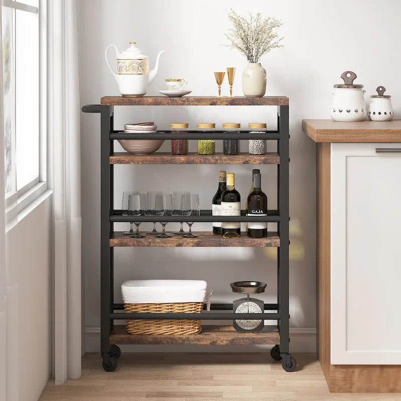 4-Tier Rolling Storage Cart with Wheels, Narrow Design for Kitchen Bathroom & Multi-Room Organizer