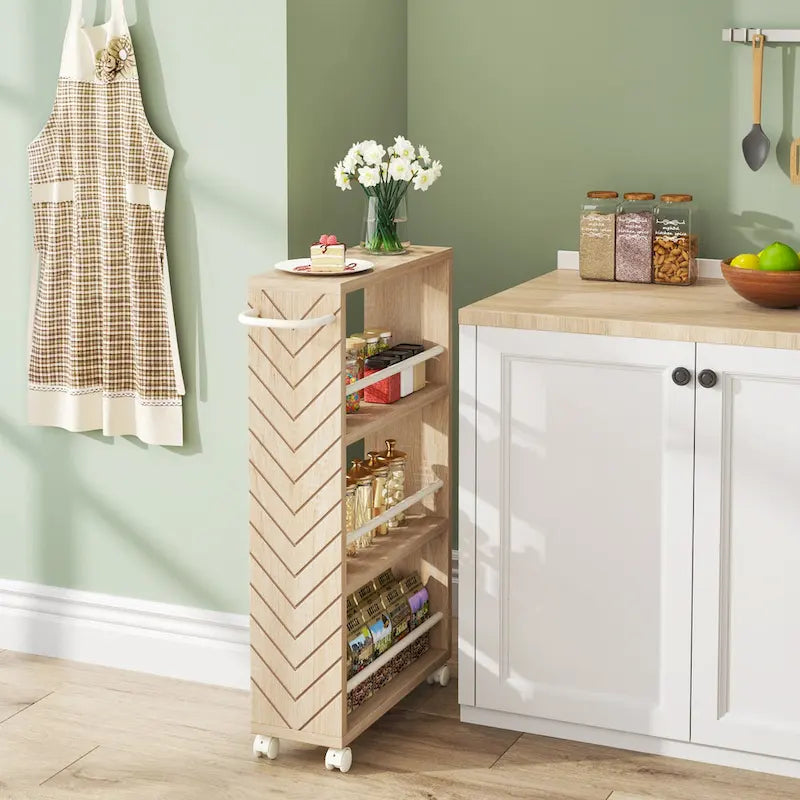 4-Tier Rolling Storage Cart with Wheels, Narrow Design for Kitchen Bathroom & Multi-Room Organizer