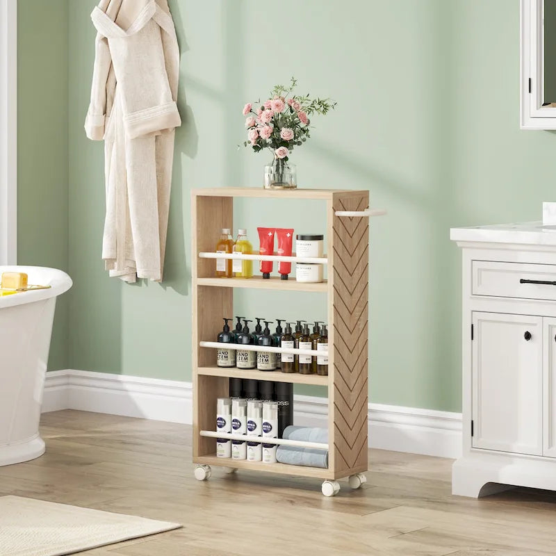 4-Tier Rolling Storage Cart with Wheels, Narrow Design for Kitchen Bathroom & Multi-Room Organizer