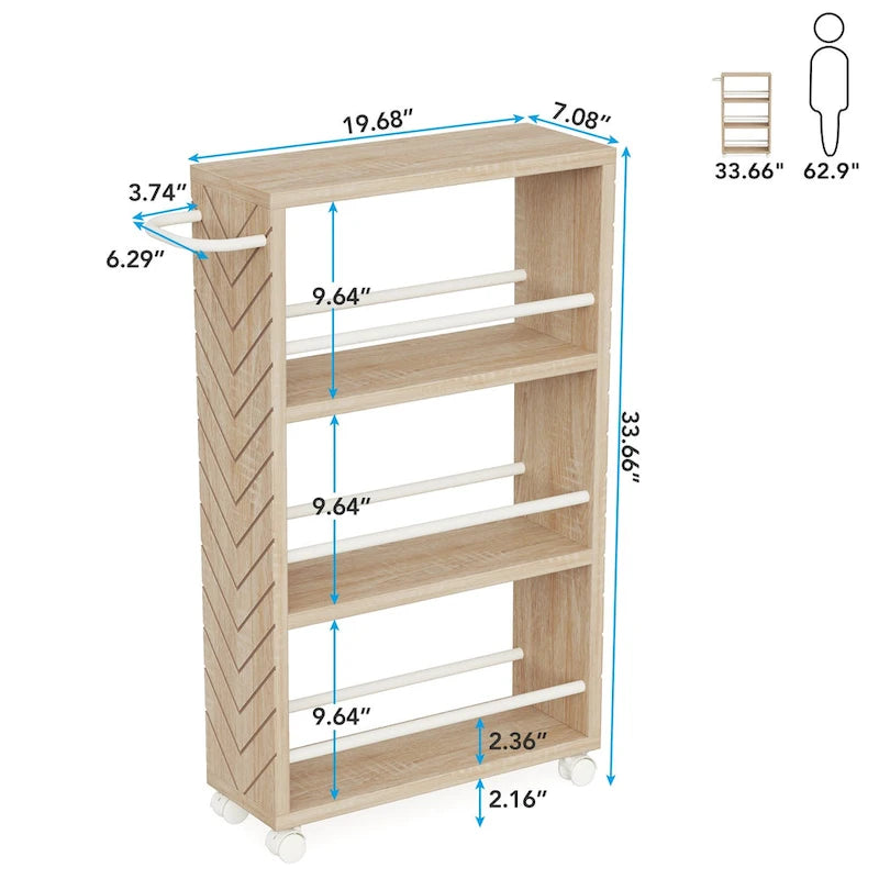 4-Tier Rolling Storage Cart with Wheels, Narrow Design for Kitchen Bathroom & Multi-Room Organizer