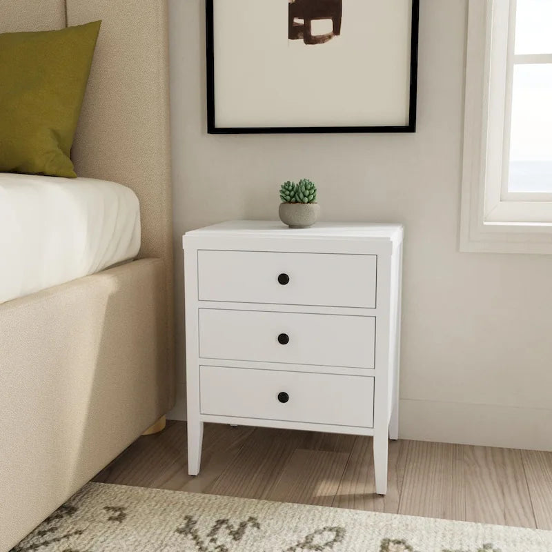 Solid Wood & MDF 3-Drawer Nightstand Fully Assembled, Modern Retro Style, Multiple Color Options