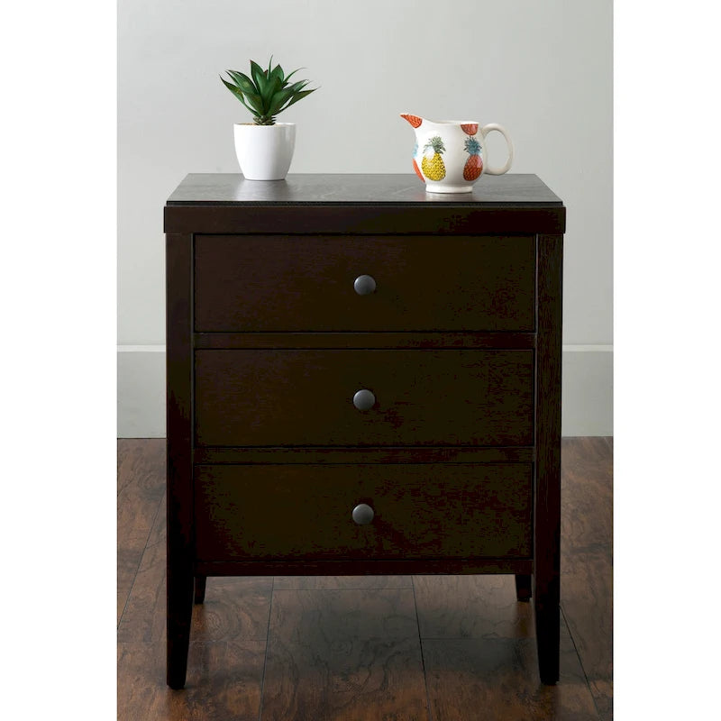 Solid Wood & MDF 3-Drawer Nightstand Fully Assembled, Modern Retro Style, Multiple Color Options