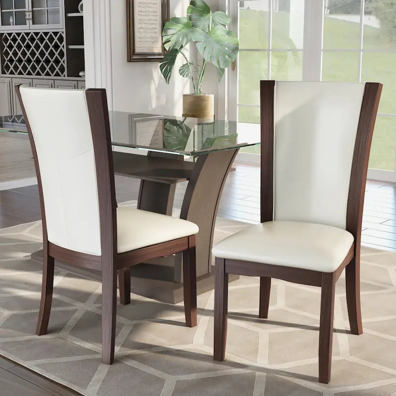 Set of 2 Faux Leather Dining Chairs, Solid Wood Frame, Dark Cherry Finish, 250 lb Capacity