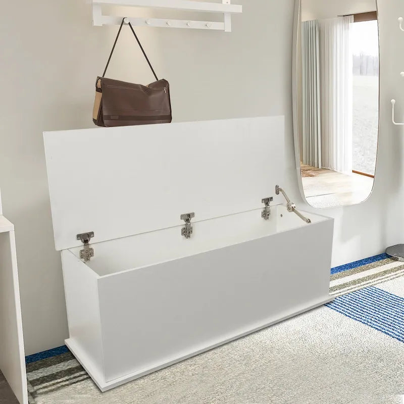 Modern 39.4" Wooden Storage Chest, Lift-Top Bench with 353 lb Capacity, White Engineered Wood