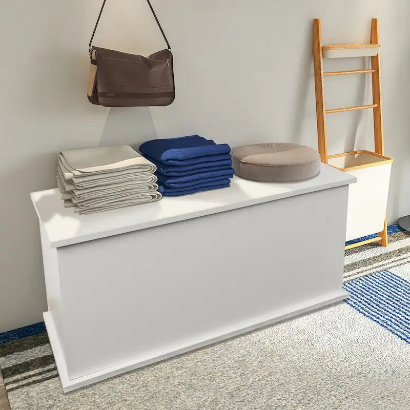 Modern 39.4" Wooden Storage Chest, Lift-Top Bench with 353 lb Capacity, White Engineered Wood