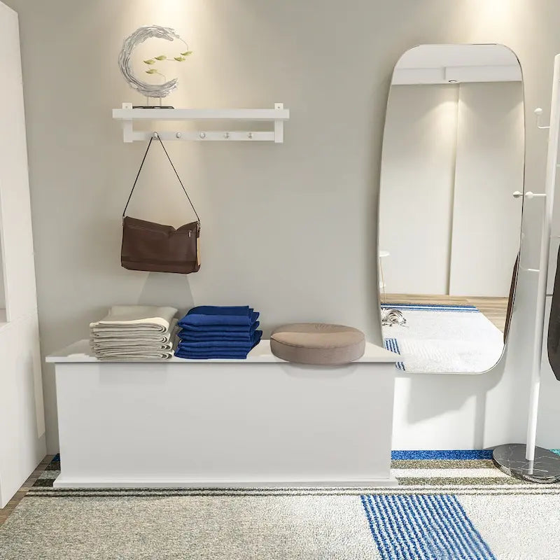 Modern 39.4" Wooden Storage Chest, Lift-Top Bench with 353 lb Capacity, White Engineered Wood