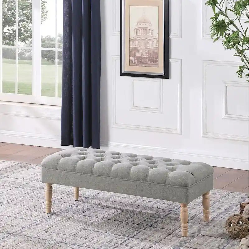 Classic button-tufted bench, 42-inch multi-functional storage ottoman with wooden legs.