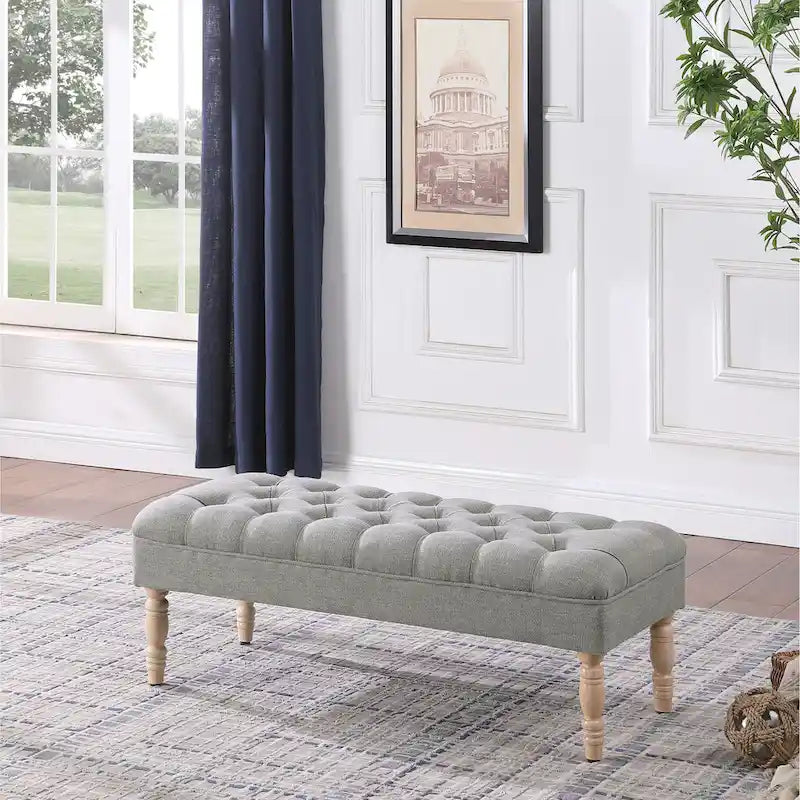 Classic button-tufted bench, 42-inch multi-functional storage ottoman with wooden legs.