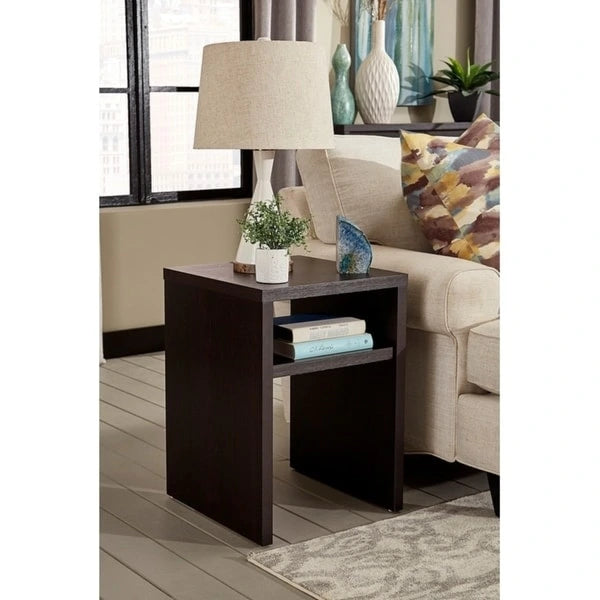 Modular End Table with Dual-Sided Open Storage, Laminate Construction & Compact Size for Multi-Room Use