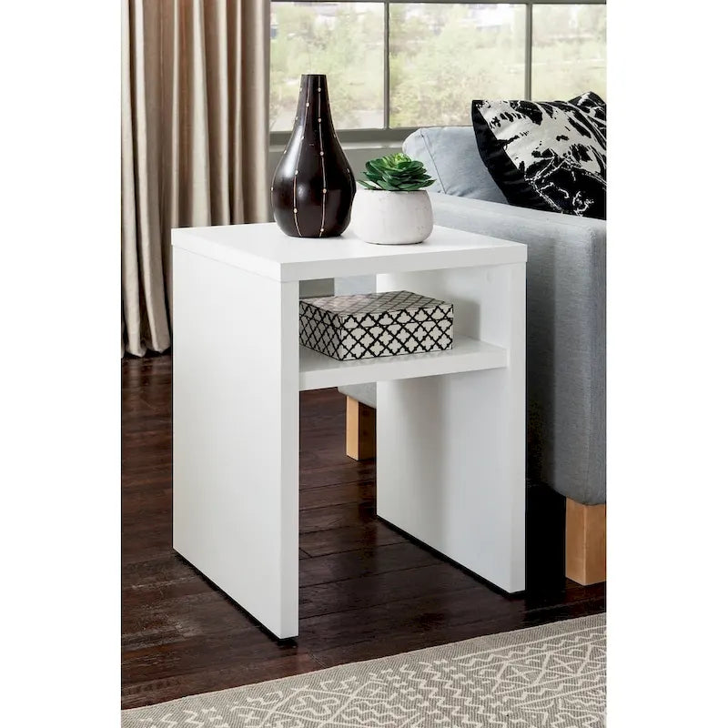Modular End Table with Dual-Sided Open Storage, Laminate Construction & Compact Size for Multi-Room Use