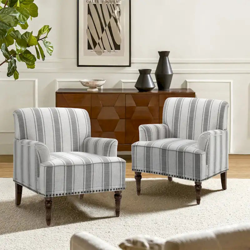 Traditional Upholstered Stripe Accent Chair Modern Armchair