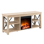 65" Modern Farmhouse TV Stand with Electric Fireplace, X-Shaped Metal Accents & 75 lb Top Capacity