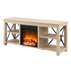 65" Modern Farmhouse TV Stand with Electric Fireplace, X-Shaped Metal Accents & 75 lb Top Capacity