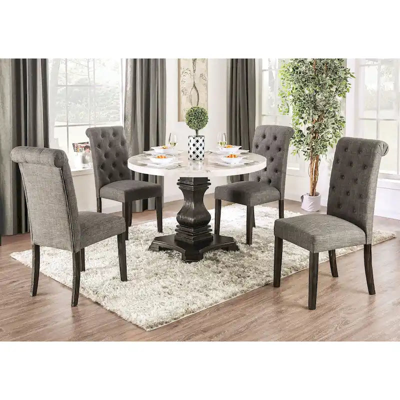 5-Piece Dining Set with Marble Tabletop & Upholstered Chairs, Country Style, 48" Table, 250 lb Chair Capacity
