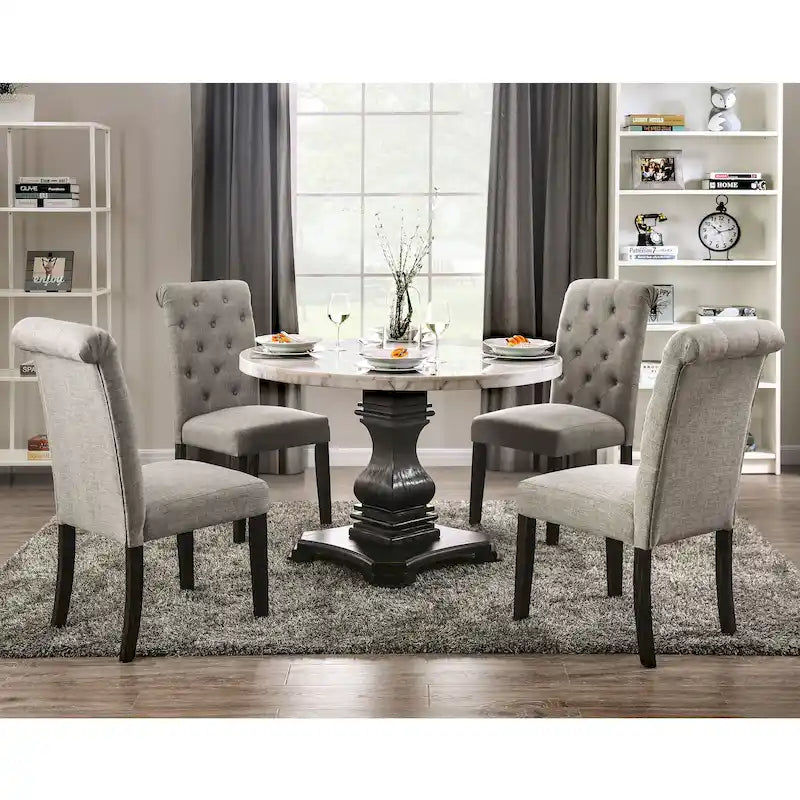 5-Piece Dining Set with Marble Tabletop & Upholstered Chairs, Country Style, 48" Table, 250 lb Chair Capacity