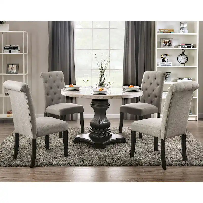 5-Piece Dining Set with Marble Tabletop & Upholstered Chairs, Country Style, 48" Table, 250 lb Chair Capacity