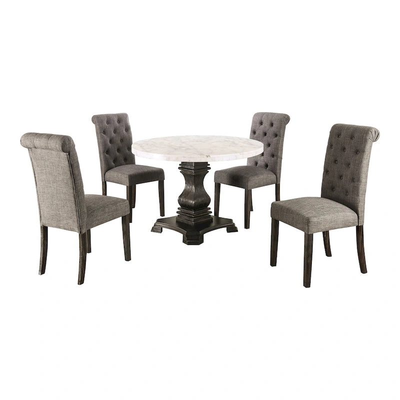 5-Piece Dining Set with Marble Tabletop & Upholstered Chairs, Country Style, 48" Table, 250 lb Chair Capacity