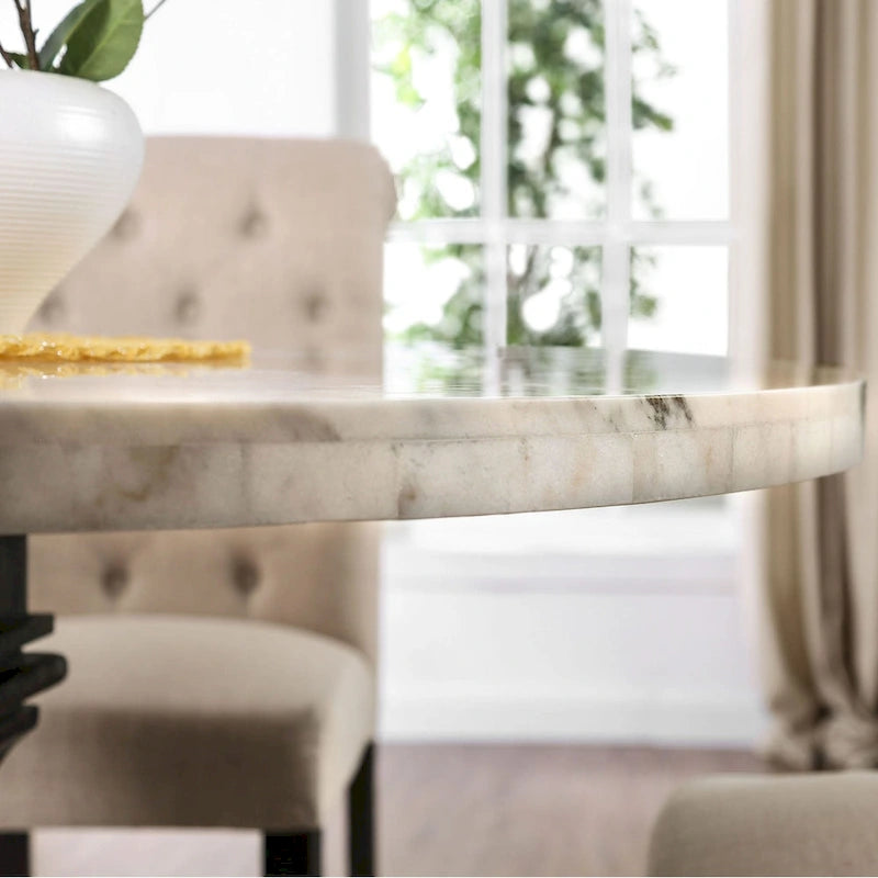 5-Piece Dining Set with Marble Tabletop & Upholstered Chairs, Country Style, 48" Table, 250 lb Chair Capacity