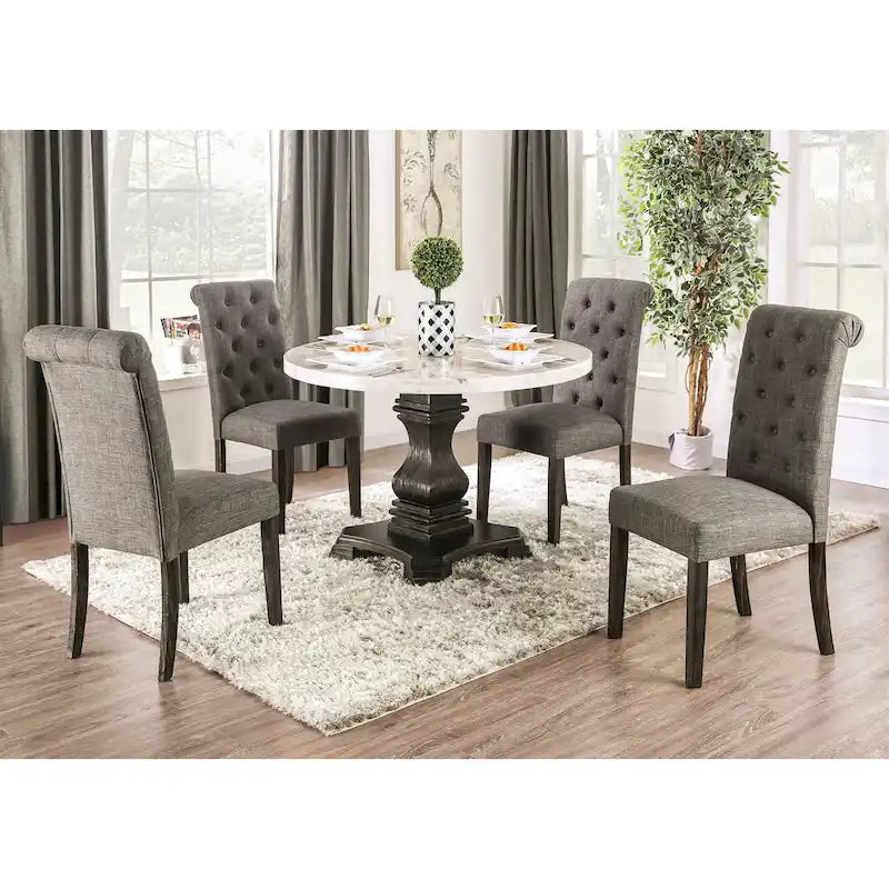 5-Piece Dining Set with Marble Tabletop & Upholstered Chairs, Country Style, 48" Table, 250 lb Chair Capacity