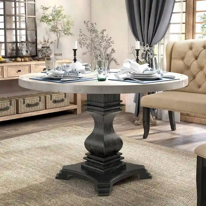5-Piece Dining Set with Marble Tabletop & Upholstered Chairs, Country Style, 48" Table, 250 lb Chair Capacity