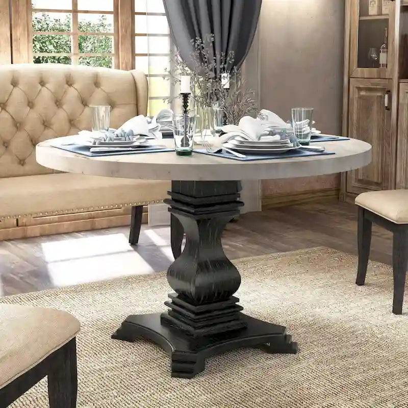 5-Piece Dining Set with Marble Tabletop & Upholstered Chairs, Country Style, 48" Table, 250 lb Chair Capacity