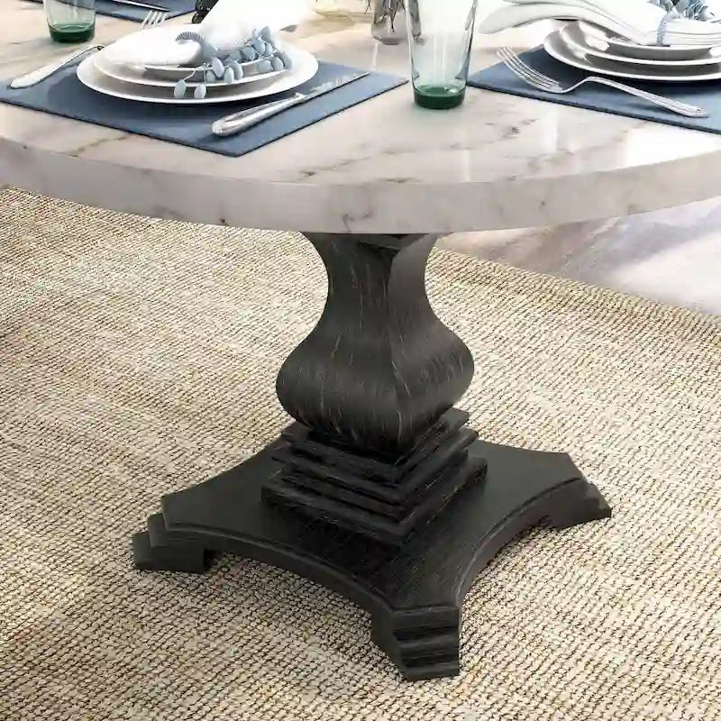 5-Piece Dining Set with Marble Tabletop & Upholstered Chairs, Country Style, 48" Table, 250 lb Chair Capacity