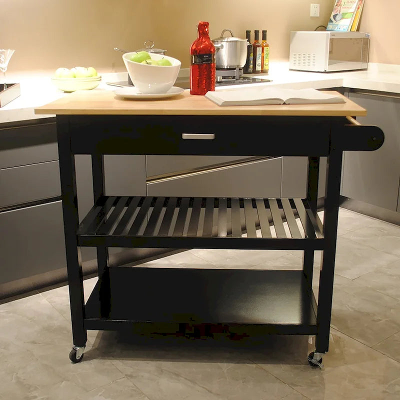 Rolling Kitchen Island with 2 Locking Casters, 40"L Storage Cart, Cabinet & Drawer for Organization