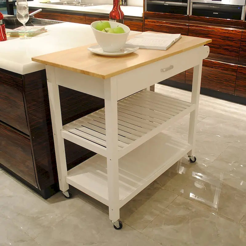 Rolling Kitchen Island with 2 Locking Casters, 40"L Storage Cart, Cabinet & Drawer for Organization