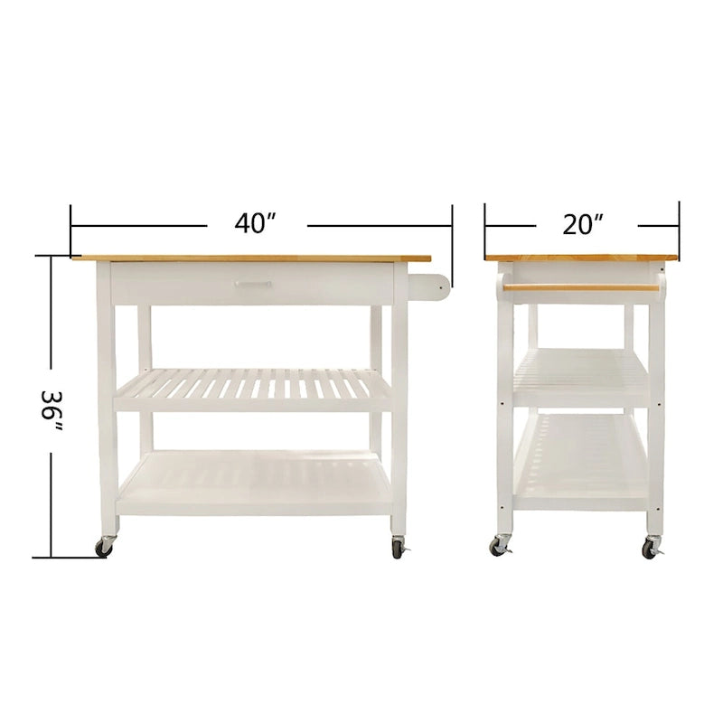 Rolling Kitchen Island with 2 Locking Casters, 40"L Storage Cart, Cabinet & Drawer for Organization