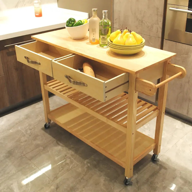 Rolling Kitchen Island with 2 Locking Casters, 40"L Storage Cart, Cabinet & Drawer for Organization
