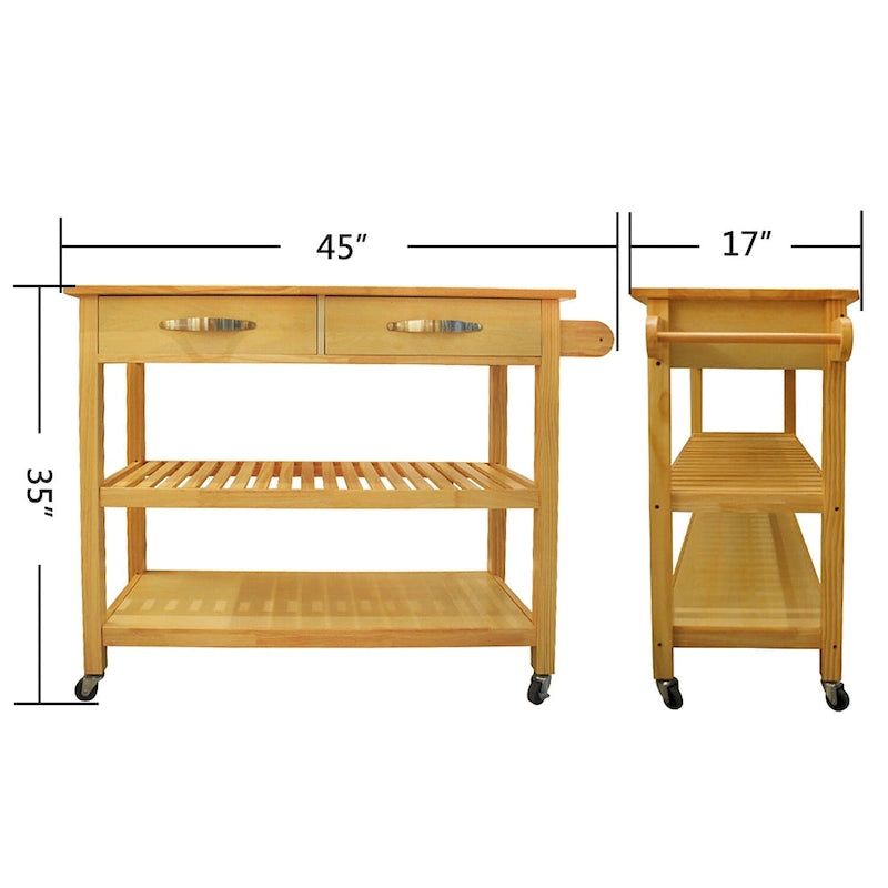 Rolling Kitchen Island with 2 Locking Casters, 40"L Storage Cart, Cabinet & Drawer for Organization