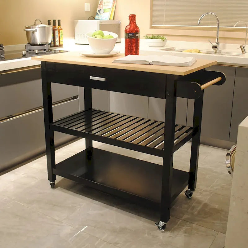 Rolling Kitchen Island with 2 Locking Casters, 40"L Storage Cart, Cabinet & Drawer for Organization